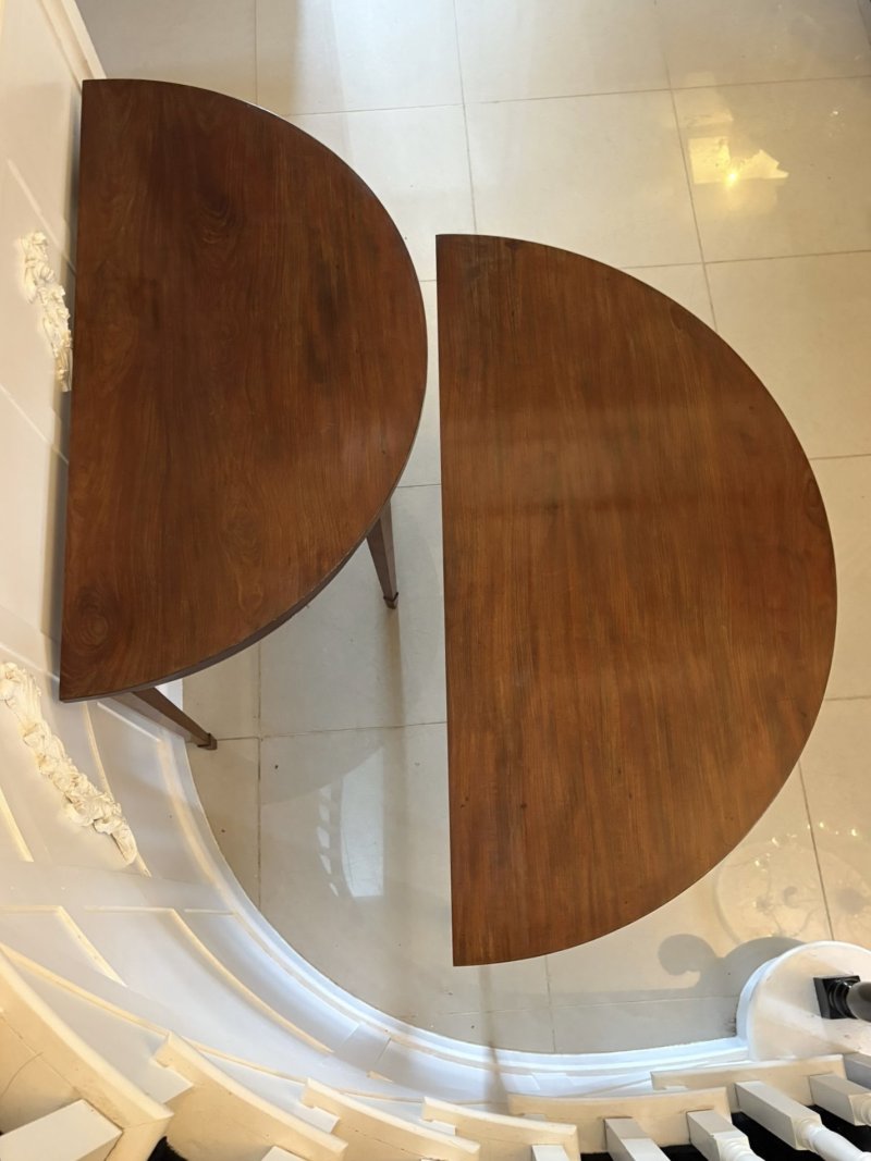 Large Pair of Antique George III Quality Figured Mahogany Demi Lune Shaped Console Tables - Image 11